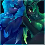  2017 absurd_res blue_eyes blue_hair blush breasts changeling duo equine female friendship_is_magic green_eyes green_hair hair hi_res horn long_hair looking_at_viewer mammal my_little_pony nipples princess_luna_(mlp) queen_chrysalis_(mlp) raikissu semi-anthro winged_unicorn wings 