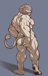  2017 abs anthro back_muscles beard biceps blue_eyes butt butt_grab claws facial_hair feline full-length_portrait fur green_eyes hand_on_butt hi_res istani lion male male_focus mammal muscular muscular_male nipples nude pecs pink_nose portrait rear_view reinhardt simple_background solo standing sweat tail_tuft tan_fur tan_hair toe_claws triceps tuft 