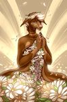  anthro canine eyes_closed female flayed flower fur hair hi_res hvost mammal nude plant praying ribcage solo tears wounded 
