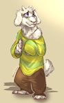  anthro asriel_dreemurr boss_monster caprine child fluffy fluffy_tail fur goat hi_res horn long_ears mammal paws professorpemzini simple_background solo stripes undertale video_games white_fur young 