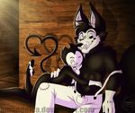  2017 abs amanddica anthro bendy bendy_and_the_ink_machine black_body black_fur boris bow_tie canine chest_tuft clothing demon fur gloves hi_res male mammal nipples overalls pecs tuft wolf 