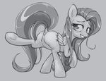  2013 anus blush butt cutie_mark equine feathered_wings feathers female feral fluttershy_(mlp) friendship_is_magic hair long_hair mammal monochrome my_little_pony pegasus presenting pussy solo stoic5 sweat wings 