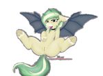  bat_pony blue_eyes blush cream_hair devils-brandy equine eyelashes fan_character female friendship_is_magic fur green_hair hair half-closed_eyes hi_res horse icybreeze looking_at_viewer mammal my_little_pony pony pussy pussy_juice simple_background smile solo white_fur 