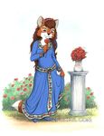  2017 anthro black_nose breasts brown_hair canine clothed clothing dress female flower fox hair mammal mcarspec plant rose solo 