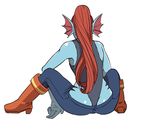  2017 anthro bare_shoulders blue_skin boots clothed clothing fish footwear hair jeans long_hair marine pants ponytail red_hair simple_background undertale undyne video_games white_background コンバス 