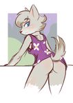  animal_crossing blush bottomless butt canine clothed clothing deathmetalglamour female flower from_behind_(disambiguation) leaning mammal nintendo pinup plant pose shirt simple_background solo tank_top video_games whitney_(animal_crossing) wolf 