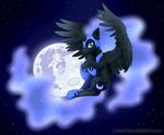  2017 equine female flying hair hi_res horse invalid_tag long_hair looking_at_viewer luna_(disambiguation) mammal moon my_little_pony night nightmaremoon outside ponification pony princessluna safe smile smirk solo starry umieart wallpaper 