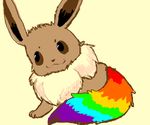  brown_eyes brown_fur colored_tail cute eevee fur gay_pride multicolored_tail nintendo pok&eacute;mon rainbow_tail simple_background video_games yellow_background yomiell 