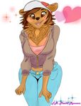  &lt;3 bear breasts brown_fur cleavage clothed clothing crossgender female fluffy fur gwizzly hat jeans looking_at_viewer mammal pants shirt solo sparkles sweater thick_thighs thong wide_hips 