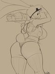  anthro butt clothed clothing female hi_res lagomorph looking_back mammal monochrome nite rabbit sketch smile solo standing thick_thighs waiter 