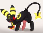  animal_genitalia animal_penis balls blush butt clothing eeveelution erection fangs feral hybrid km-15 knot looking_at_viewer looking_back luxray male neckerchief nintendo open_mouth penis pok&eacute;mon presenting presenting_hindquarters simple_background solo tongue tongue_out umbreon video_games 
