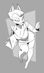  anthro bigdad breasts canine cleavage clothed clothing female fox greyscale makeup mammal mascara monochrome phone simple_background solo standing 