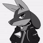  anthro black_and_white canine clothed clothing lucario male mammal monochrome nintendo pok&eacute;mon simple_background solo uknown video_games white_background 