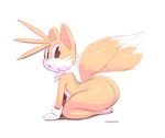  2017 anthro big_butt big_eyes butt canine clothing fox girly gloves huge_butt kneeling looking_at_viewer male mammal miles_prower multi_tail nude simple_background smile solo sonic_(series) sqoon thick_thighs white_background wide_hips 