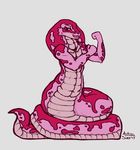  2017 animal_humanoid autumn_sins cobra countershading fist flexing grey_background hand_on_arm hand_up hi_res humanoid looking_down male multicolored_scales muscular nude open_mouth pink_skin purple_eyes raised_tail reptile scales scalie sch&ouml;nj&auml;ger simple_background sketch slit_pupils snake snake_humanoid striped_scales teeth 