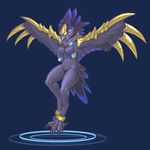  anthro anzu avian beak bird blue_eyes breasts claws feathered_wings feathers female foxmode glowing glowing_eyes legband navel nude raven_lord solo standing talons toe_claws video_games warcraft winged_arms wings 