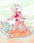  2017 3_toes 4_fingers anthro back_boob beach belly bikini biped breasts butt clothing cloud digital_drawing_(artwork) digital_media_(artwork) eyes_closed feet hair humanoid_feet humanoid_hands mammal midriff missy_(pigburger) pig pig_nose pigburger pink_nose pink_skin porcine rear_view ribbons sand sea seaside short_hair side-tie_bikini sky slightly_chubby smile spread_arms standing swimsuit tail_tuft toes tuft two_tone_bottomwear two_tone_clothing two_tone_topwear water watermark white_hair 