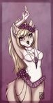  2016 armpit_fetish blonde_hair canine clothing corset felidre_(artist) flower fox fur hair jewelry lingerie long_hair looking_at_viewer mammal necklace plant purple_eyes smile white_fur 