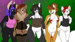  amber_eyes bear black_fur bottomless brown_fur brown_hair canine cat clothed clothing corset feline female fox fur green_eyes group hair jackal legwear lingerie looking_at_viewer mammal mature_female nipples os pubes purple_hair pussy red_fur red_hair stockings undressing white_fur 