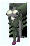  2016 alligator anthro big_breasts black_nipples breasts clothing crocodilian female footwear hi_res high_heels huge_breasts looking_at_viewer mature_female navel nipples nolollygagging_(artist) non-mammal_breasts nude pussy reptile scalie shoes smile solo 