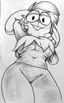  almonds_(artist) anthro big_breasts breasts cleavage clothed clothing enid female greyscale hair lagomorph mammal monochrome ok_k.o.!_let&#039;s_be_heroes rabbit shiny smile solo under_boob 