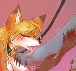 ambiguous_gender big_breasts blonde_hair blush breasts canine collar eyes_closed feet female foot_fetish foot_focus foot_lick fox hair leash licking mammal paws pawsitively simple_background tongue tongue_out 