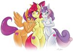  2016 aged_up amber_eyes ambris anthro anthrofied apple_bloom_(mlp) bent_over big_breasts blush breast_grab breast_size_difference breasts cutie_mark cutie_mark_crusaders_(mlp) earth_pony equine eye_contact eyebrows eyelashes eyeshadow feathered_wings feathers female friendship_is_magic green_eyes group hair hair_bow hair_ribbon half-closed_eyes hand_on_breast hands_behind_back horn horse makeup mammal multicolored_hair multicolored_tail my_little_pony navel nude orange_feathers pegasus pink_hair pony purple_eyes purple_hair pussy red_hair ribbons scootaloo_(mlp) simple_background smile sweetie_belle_(mlp) two_tone_hair unicorn white_background wide_hips wings 