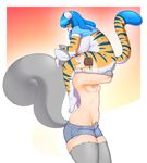 2015 3mangos absurd_res amber_eyes animal_humanoid anthro areola balls big_breasts blue_fur blue_hair breasts clothing denim_shorts dickgirl dickgirl/female dickgirl_penetrating digital_media_(artwork) duo erection feline fellatio female fur green_eyes grey_fur hair half-closed_eyes hi_res hindpaw humanoid intersex intersex/female intersex_penetrating long_hair looking_down mammal megan_(two-ts) navel nipples open_mouth oral oral_penetration paws penetration penis pubes rodent sex shirt shorts slightly_chubby squirrel squirrel_humanoid standing stripes thick_thighs tiger tongue translucent vein victoria_(two-ts) yellow_fur 