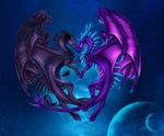  ambiguous_gender claws detailed_background detailed_scales dragon duo feral horn membranous_wings planet purple_scales ridged_horn scales selianth spines wings 