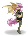  2016 5_fingers absolute_territory absurd_res ambris anthro anthrofied armwear bat_pony bat_wings blush breasts cleavage clothed clothing cutie_mark elbow_gloves equine eyebrows eyelashes fangs female flutterbat_(mlp) fluttershy_(mlp) friendship_is_magic gloves hair half-closed_eyes hand_on_hip hi_res jewelry legwear lingerie long_hair looking_at_viewer mammal membranous_wings midriff my_little_pony navel necklace open_mouth pink_hair red_eyes simple_background skirt solo thigh_highs tongue tongue_out white_background wings 