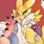  blonde_hair blush breast_grab breasts digimon feet female foot_fetish foot_focus footjob hair hand_on_breast male male/female paws pawsitively penis renamon sex simple_background tongue tongue_out 