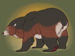  2017 bear black_eyes black_fur black_stripes brown_fur brown_sclera claws dakota_(thorai) digital_media_(artwork) female feral full-length_portrait fur green_background mammal portrait pussy side_view simple_background smaller_version_at_source solo stripes white_fur yaroul 