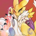  blonde_hair blush breast_grab breasts cum cum_on_breasts cum_on_feet digimon feet female foot_fetish foot_focus footjob hair hand_on_breast male male/female paws pawsitively penis renamon sex simple_background tongue tongue_out 