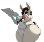  2017 anthro belly big_belly big_breasts big_butt breasts brown_fur brown_hair butt clothing deep_navel digital_media_(artwork) female fur hair huge_breasts huge_butt lagomorph looking_at_viewer mammal multicolored_fur navel nilla_(artist) nipples nude open_mouth overweight rabbit solo standing thick_thighs two_tone_fur vanilla_(character) 