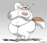  &lt;3 2017 anthro areola belly big_belly big_breasts biped breasts canine claws digital_drawing_(artwork) digital_media_(artwork) female front_view fur gillpanda hair huge_breasts mammal nipples nude open_mouth overweight overweight_female raised_arm simple_background solo standing tongue 