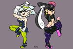  balls breasts callie_(splatoon) cleavage clothed clothing cock_ring dickgirl glitter green_legwear intersex invalid_tag legwear marie_(splatoon) nintendo nope_wpng not_furry penis pointy_ears pose rubber smug splatoon squid_sisters stockings tentacles twintails_(disambiguation) video_games 