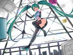  :d aqua_eyes aqua_hair aqua_neckwear arm_tattoo ass bad_id bad_pixiv_id bangs bare_shoulders black_legwear black_skirt boots commentary detached_sleeves eyebrows_visible_through_hair floating floating_hair floating_object from_below full_body hair_between_eyes hatsune_miku headphones headset high_heel_boots high_heels highres holding iizuki_tasuku long_hair long_sleeves looking_at_viewer looking_down microphone_stand necktie number_tattoo open_mouth pleated_skirt shirt skirt sleeveless sleeveless_shirt smile solo static tattoo television thighhighs translated twintails upskirt v4x very_long_hair vocaloid w white_shirt 