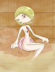  2015 areola breasts clarion gardevoir green_hair hair hi_res hot_spring nintendo nipples nude onsen partially_submerged pok&eacute;mon pussy red_eyes rock short_hair small_breasts smile solo steam towel video_games water white_skin 