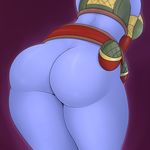  belt big_butt blue_skin booponies bottomless breasts butt butt_focus clothed clothing female half_naked hi_res humanoid league_of_legends not_furry rear_view riot_games side_boob solo standing thick_thighs tristana_(lol) video_games yordle 