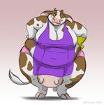  2016 anthro big_breasts biped bovine breasts cattle clothed clothing digital_drawing_(artwork) digital_media_(artwork) female front_view gillpanda huge_breasts looking_at_viewer mammal overweight simple_background solo standing 