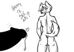  anthro butt canine disembodied_penis fruxuyup_(artist) fruxuyup_(character) looking_at_viewer male mammal nude penis precum simple_background smile solo 