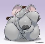  2017 anthro areola belly big_belly big_breasts biped blush breasts brown_hair digital_drawing_(artwork) digital_media_(artwork) elephant eyes_closed female front_view gillpanda gradient_background grey_skin hair huge_breasts mammal masturbation nipples nude overweight pussy pussy_juice shiny signature simple_background solo sweat tusks 