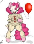  2017 aer0_zer0 balloon clothed clothing earth_pony equine friendship_is_magic grin hair hi_res horse it looking_at_viewer mammal my_little_pony pennywise_the_dancing_clown pink_hair pinkie_pie_(mlp) pony simple_background sketch smile solo white_background 
