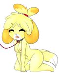  alpha_channel animal_crossing blonde_hair blush breasts canine collar dog eyes_closed female full_body hair isabelle_(animal_crossing) kneeling leaning leaning_forward leash mammal medium_breasts navel nintendo nipples nude open_mouth short_hair simple_background solo tears teeth transparent_background video_games zyira 