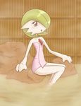  2015 breasts clarion gardevoir green_hair hair hi_res hot_spring nintendo onsen open_mouth partially_submerged pok&eacute;mon red_eyes rock short_hair small_breasts solo steam towel video_games water white_skin 