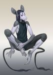  anthro clothed clothing daryabler fur hair looking_at_viewer male shirt simple_background sitting smile solo tank_top unknown_species 