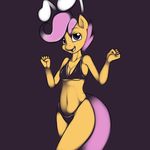  2012 anthro anthrofied bikini clothed clothing digital_media_(artwork) equine female friendship_is_magic hair hi_res horse kloudmutt mammal my_little_pony pony purple_eyes purple_hair scootaloo_(mlp) simple_background skimpy solo swimsuit 