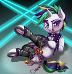  2017 absurd_res anal anal_beads anal_penetration anus blue_eyes butt clitoris clothing colored dankflank equine female friendship_is_magic hair hi_res hooves horn looking_at_viewer mammal multicolored_hair my_little_pony open_mouth penetration punk pussy rarity_(mlp) sex_toy solo tongue tongue_out underhoof unicorn 