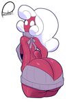 2017 big_butt breasts butt claudia_(peculiart) clothing dandy_demons demon faceless_(species) female hair huge_butt humanoid looking_at_viewer looking_back not_furry peculiart side_boob simple_background solo sweater thick_thighs virgin_killer_sweater white_background white_hair wide_hips 
