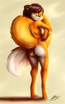  2017 anthro black_nose breasts brown_hair butt fur hair jessi_(markis) looking_back mammal markis nipples nude oti&#039;qkhit red_eyes yellow_fur zachseligson 